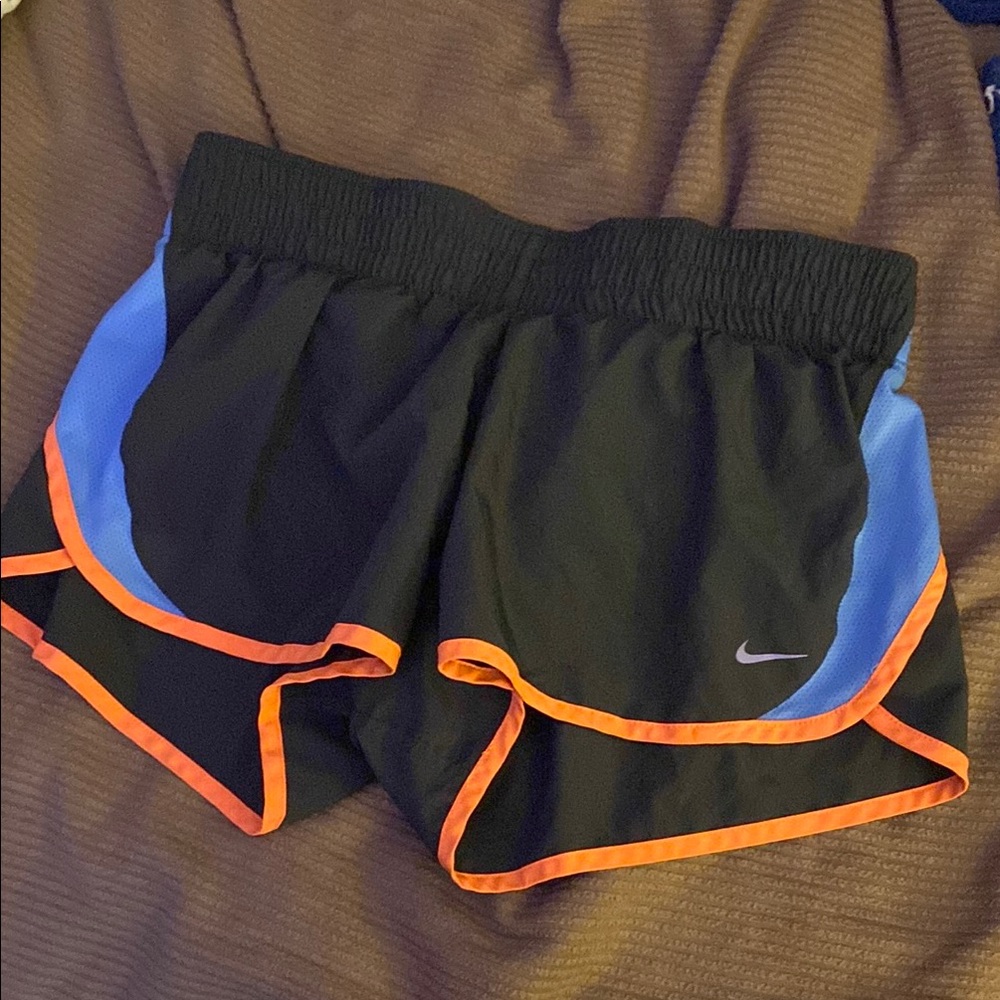 Nike Black and Blue Athletic Shorts with Curved Hems